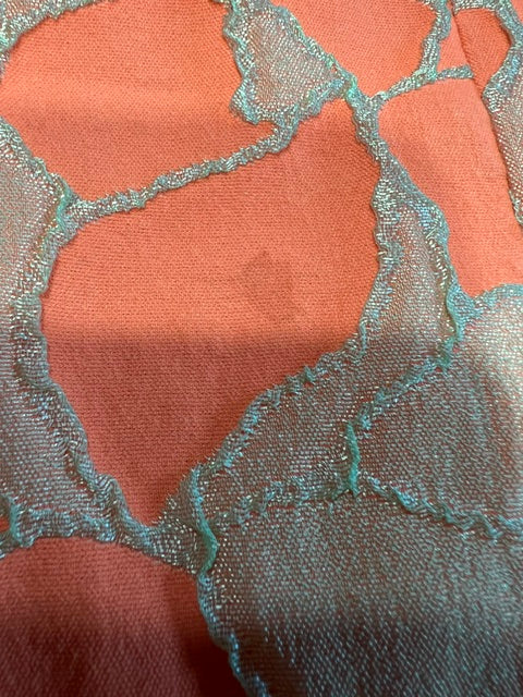 Vintage 1960s Mod Orange Brocade Shift Dress Medium Gold Buttons Sleeveless