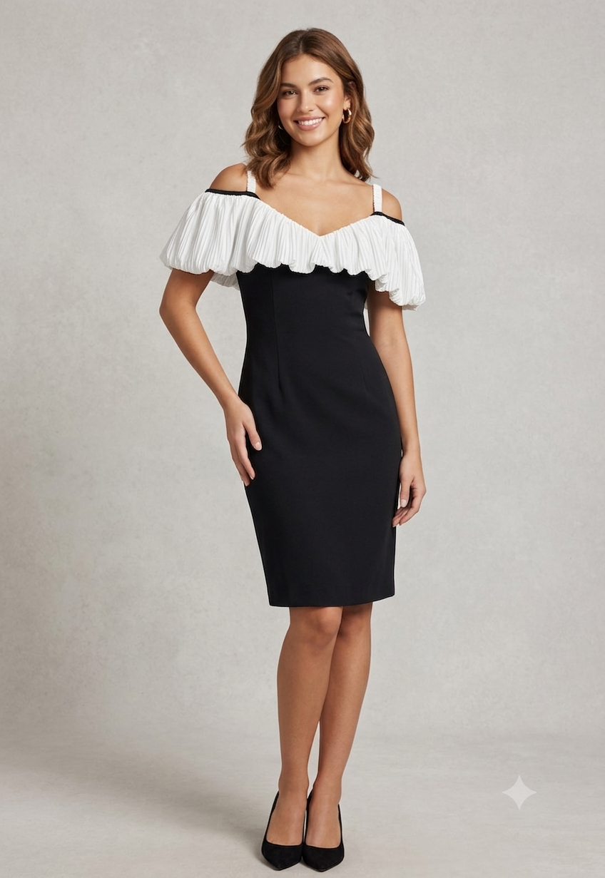 Victor Costa Boutique Black & White Cocktail Dress