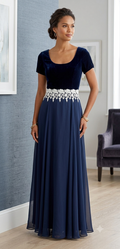 Vintage Alfred Angelo 11/12 Velvet Chiffon Maxi Dress Navy Blue Lace Waist Prom