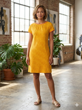 Fischer Fashion VTG 1960s 1970s Paisley Knit Shift Dress Orange Yellow Mod M/L